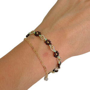 Midnight Blossom Beaded Bracelet – Handmade Flower, Adjustable & Light